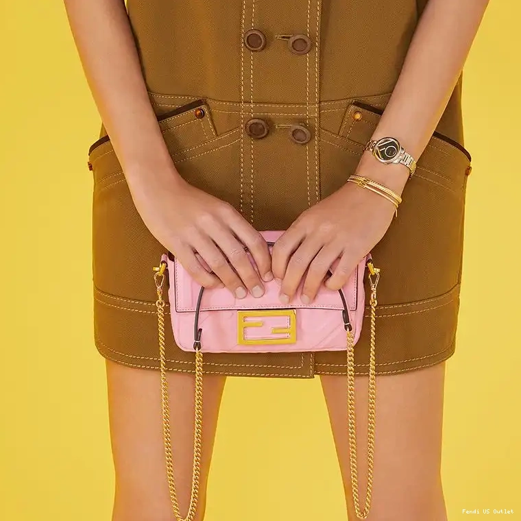 Affordable HOT Pink Bag FF Mini Motif In Fendi Nappa Baguette Leather 0504